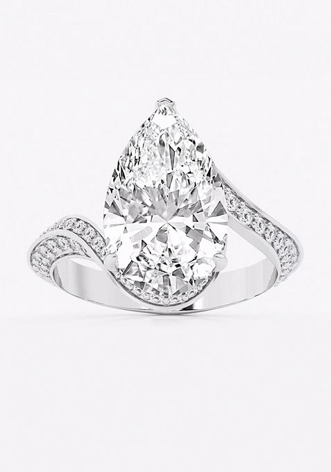 3 1/2 ctw Pear Lab Grown Diamond Twisted Bypass Side Stone Engagement Ring