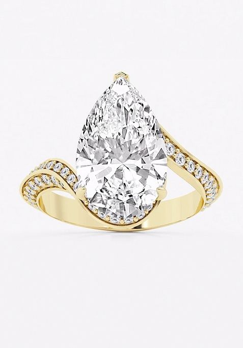 3 1/2 ctw Pear Lab Grown Diamond Twisted Bypass Side Stone Engagement Ring