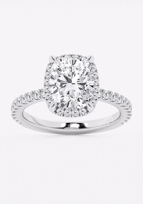 Near Colorless 3 2/5 ctw Elongated Cushion Lab Grown Diamond Halo Engagement Ring