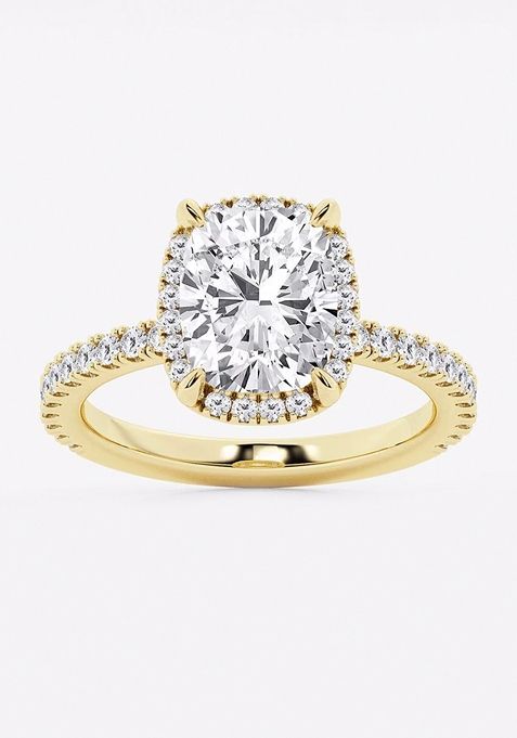 Near Colorless 3 2/5 ctw Elongated Cushion Lab Grown Diamond Halo Engagement Ring