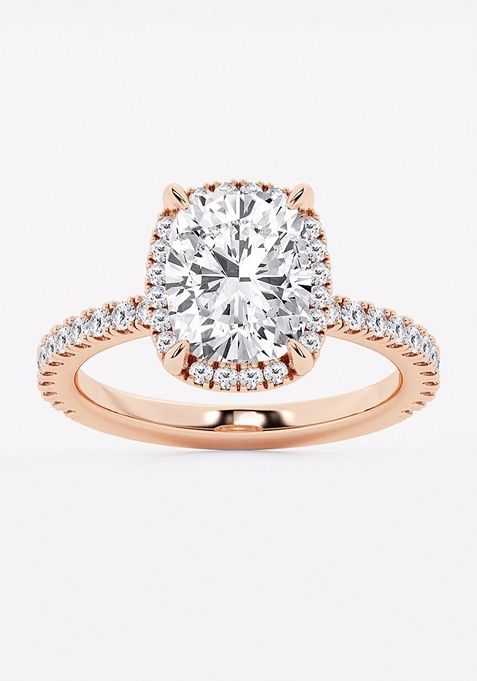 Near Colorless 3 2/5 ctw Elongated Cushion Lab Grown Diamond Halo Engagement Ring