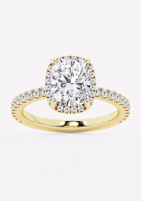 Near Colorless 4 ctw Elongated Cushion Lab Grown Diamond Hidden Halo Engagement Ring