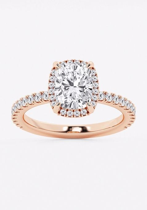 Near Colorless 2 2/5 ctw Elongated Cushion Lab Grown Diamond Halo Engagement Ring