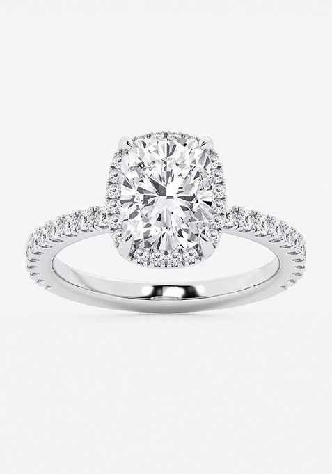 Near Colorless 4 ctw Elongated Cushion Lab Grown Diamond Hidden Halo Engagement Ring