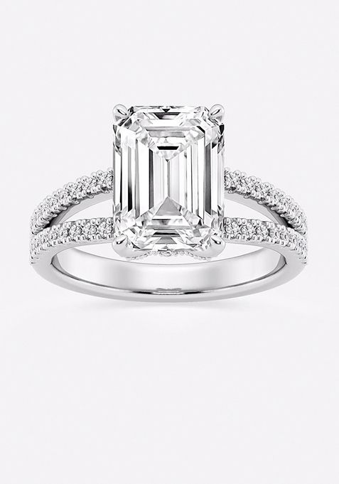 Near Colorless 4 2/5 ctw Oval Lab Grown Diamond Split Shank Draped Hidden Halo Engagement Ring