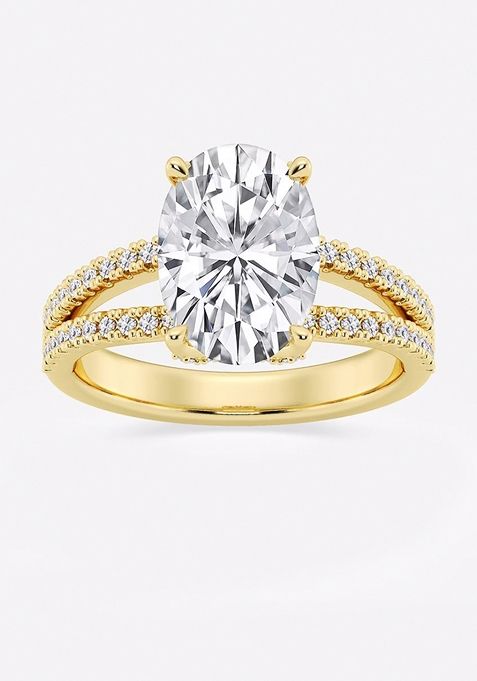 Near Colorless 4 2/5 ctw Oval Lab Grown Diamond Split Shank Draped Hidden Halo Engagement Ring