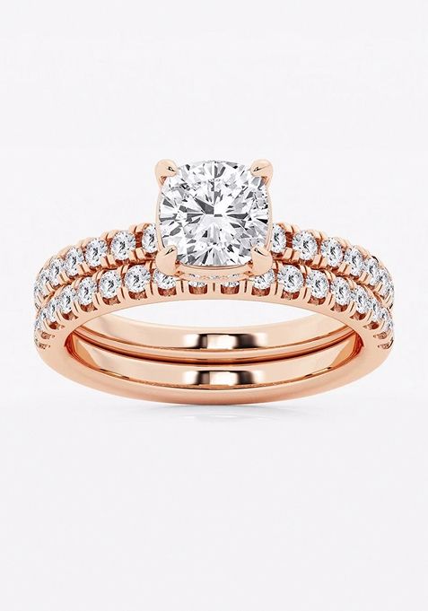 2 1/4 ctw Cushion Lab Grown Diamond Hidden Halo Bridal Set