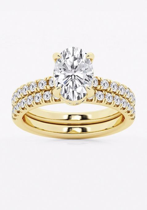 2 3/4 ctw Oval Lab Grown Diamond Hidden Halo Bridal Set