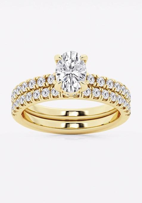 1 3/4 ctw Oval Lab Grown Diamond Hidden Halo Bridal Set