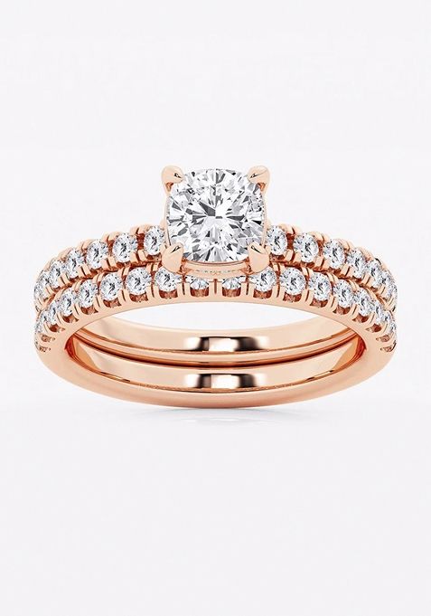 1 3/4 ctw Cushion Lab Grown Diamond Hidden Halo Bridal Set