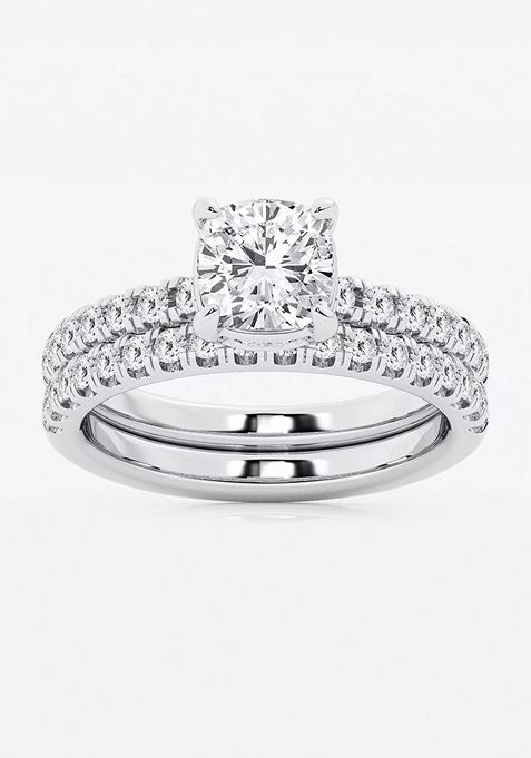 2 1/4 ctw Cushion Lab Grown Diamond Hidden Halo Bridal Set