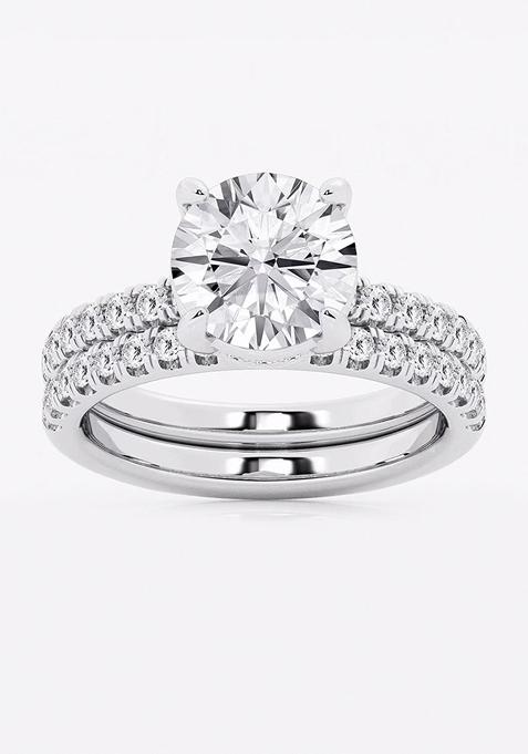 3 3/4 ctw Round Lab Grown Diamond Hidden Halo Bridal Set