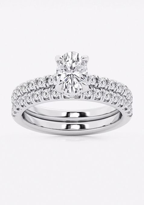 1 3/4 ctw Oval Lab Grown Diamond Hidden Halo Bridal Set