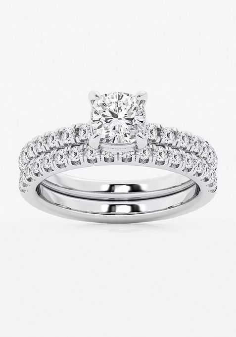 1 3/4 ctw Cushion Lab Grown Diamond Hidden Halo Bridal Set