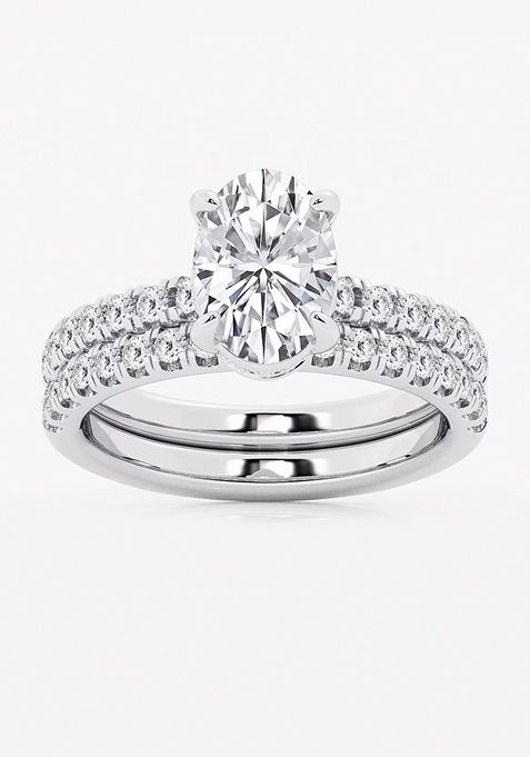 2 3/4 ctw Oval Lab Grown Diamond Hidden Halo Bridal Set