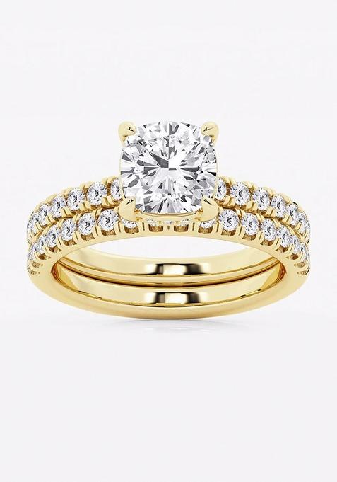 2 3/4 ctw Cushion Lab Grown Diamond Hidden Halo Bridal Set