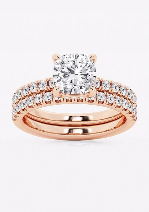 2 3/4 ctw Cushion Lab Grown Diamond Hidden Halo Bridal Set