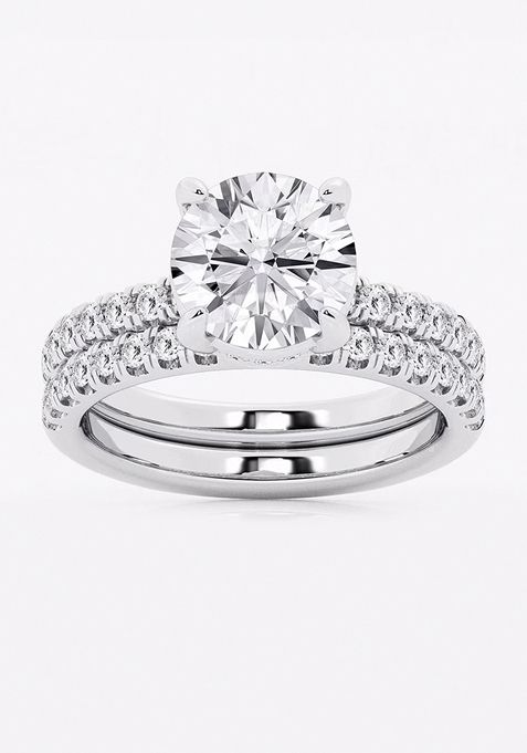 3 3/4 ctw Round Lab Grown Diamond Hidden Halo Bridal Set