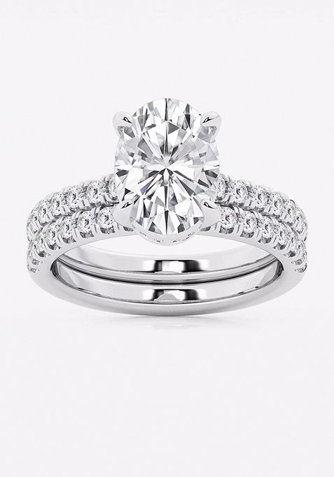 3 3/4 ctw Oval Lab Grown Diamond Hidden Halo Bridal Set