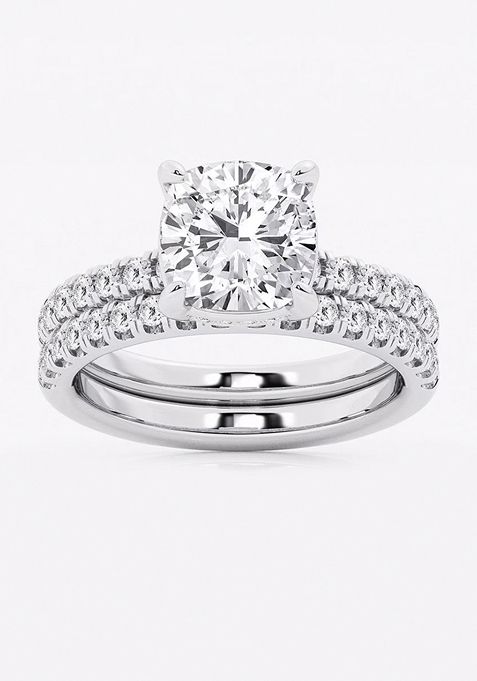 3 3/4 ctw Cushion Lab Grown Diamond Hidden Halo Bridal Set