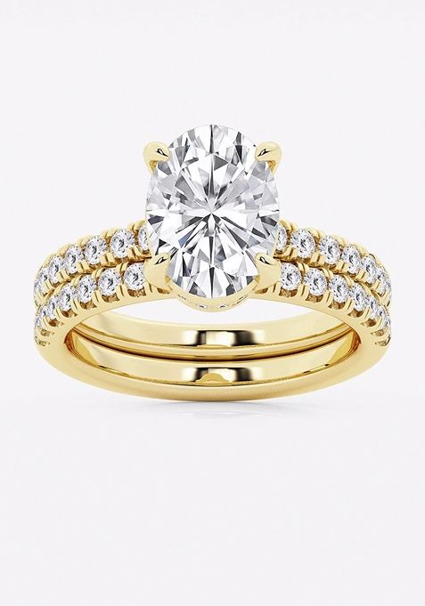 3 3/4 ctw Oval Lab Grown Diamond Hidden Halo Bridal Set