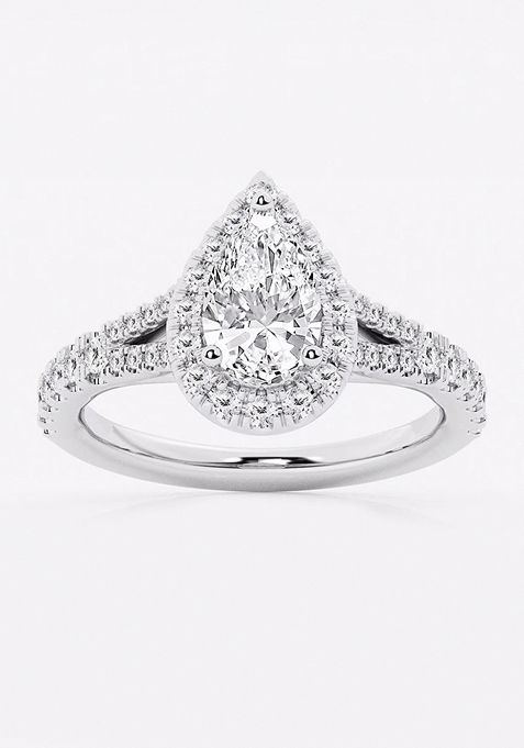 1 1/5 ctw Pear Lab Grown Diamond Split Shank Halo Engagement Ring