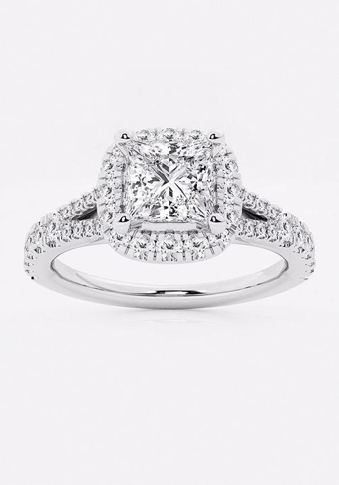 1 1/5 ctw Princess Lab Grown Diamond Split Shank Halo Engagement Ring