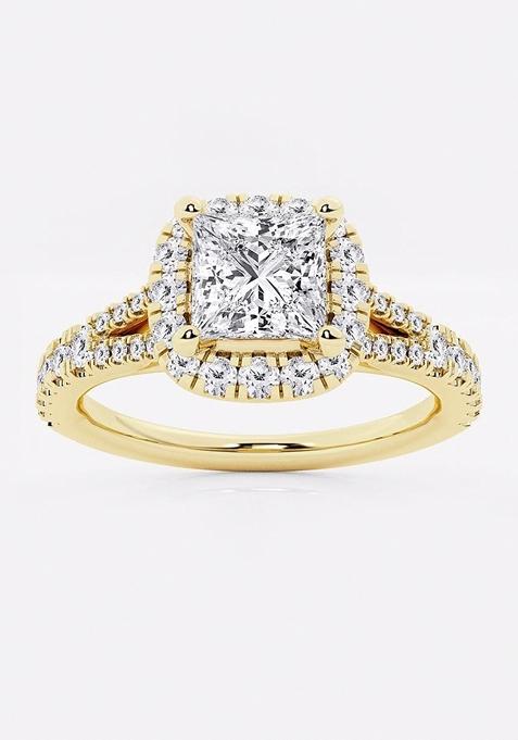 1 1/5 ctw Princess Lab Grown Diamond Split Shank Halo Engagement Ring