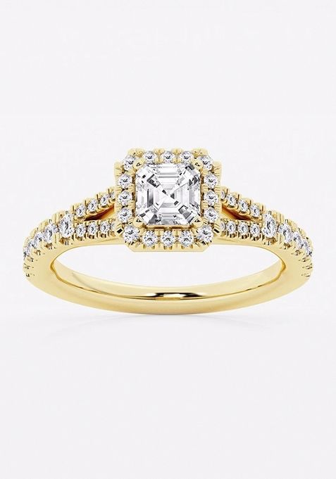 1 1/5 ctw Asscher Lab Grown Diamond Split Shank Halo Engagement Ring