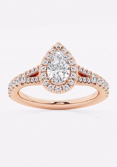 1 1/5 ctw Pear Lab Grown Diamond Split Shank Halo Engagement Ring