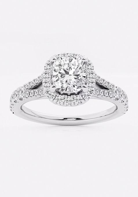 1 1/2 ctw Cushion Lab Grown Diamond Split Shank Halo Engagement Ring