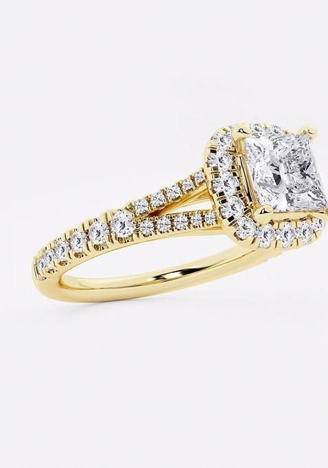 1 1/2 ctw Princess Lab Grown Diamond Split Shank Halo Engagement Ring