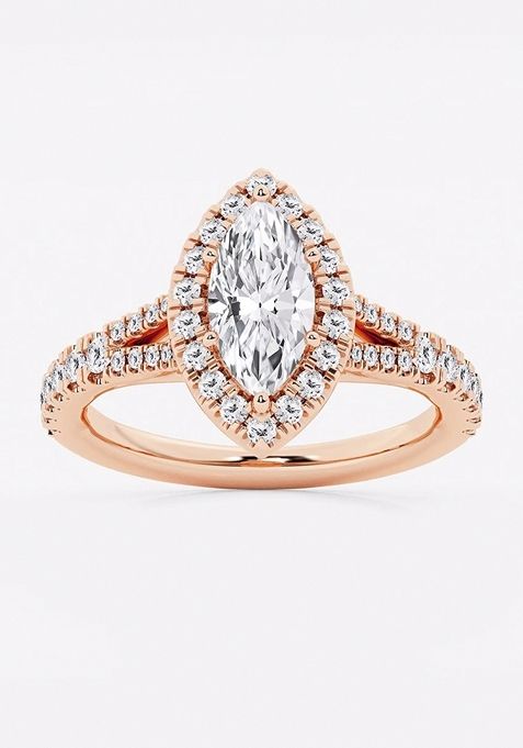 1 1/2 ctw Marquise Lab Grown Diamond Split Shank Halo Engagement Ring