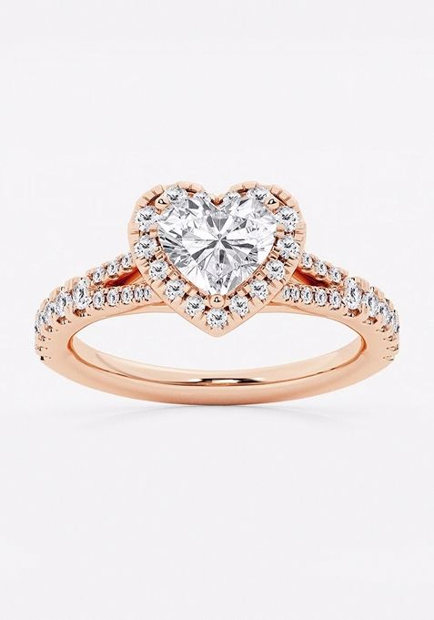 1 1/2 ctw Heart Lab Grown Diamond Split Shank Halo Engagement Ring