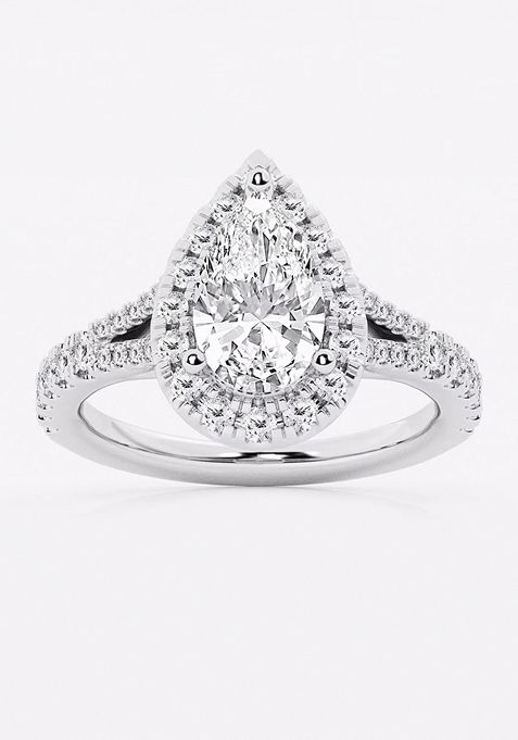 2 ctw Pear Lab Grown Diamond Split Shank Halo Engagement Ring