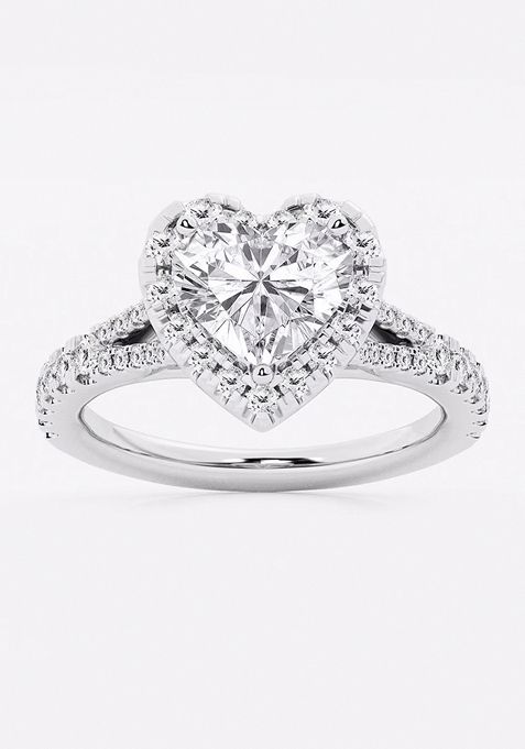 2 ctw Heart Lab Grown Diamond Split Shank Halo Engagement Ring