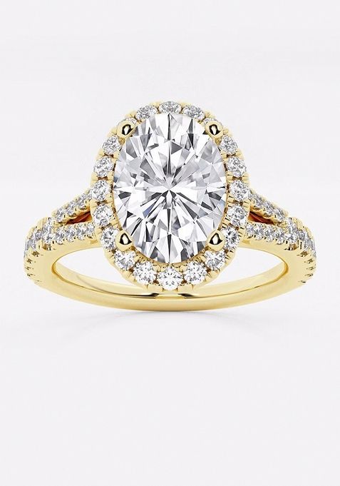 2ctw Oval Lab Grown Diamond Split Shank Halo Engagement Ring