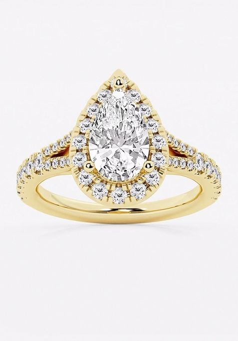 2 ctw Pear Lab Grown Diamond Split Shank Halo Engagement Ring