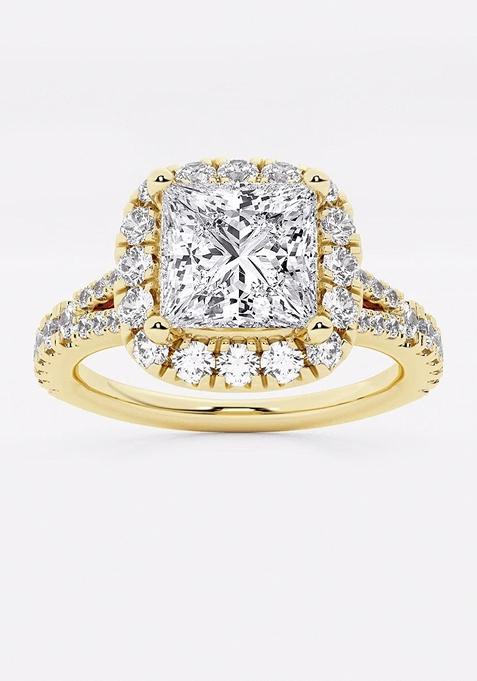 2ctw Princess Lab Grown Diamond Split Shank Halo Engagement Ring