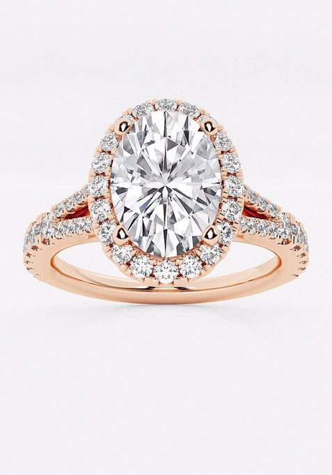 2 ctw Oval Lab Grown Diamond Split Shank Halo Engagement Ring