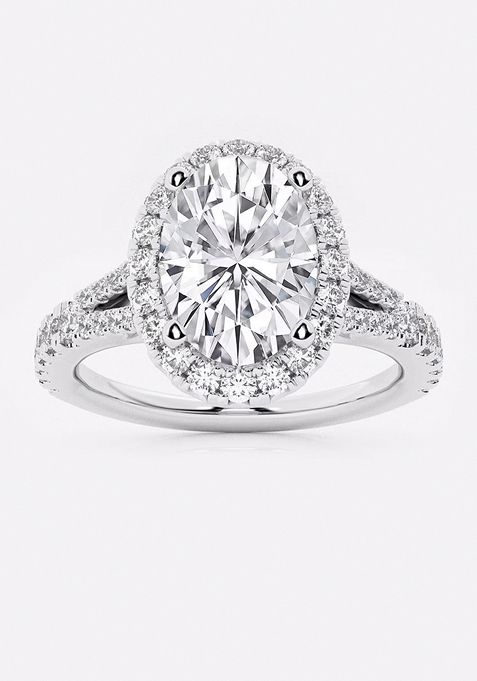 2 5/8 ctw Oval Lab Grown Diamond Split Shank Halo Engagement Ring