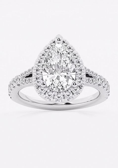 2 5/8 ctw Pear Lab Grown Diamond Split Shank Halo Engagement Ring