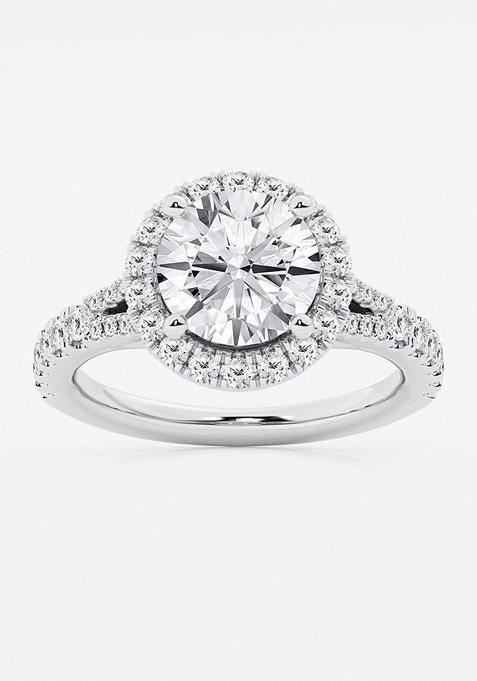 3 1/5  ctw Round Lab Grown Diamond Split Shank Halo Engagement Ring