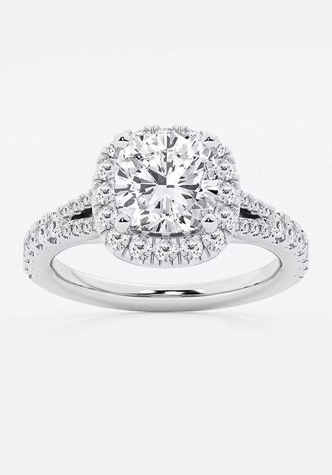 3 1/5 ctw Cushion Lab Grown Diamond Split Shank Halo Engagement Ring