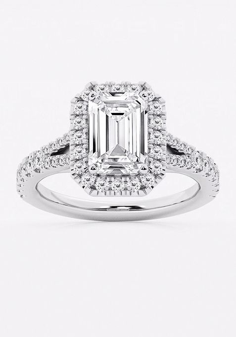 3 1/5 ctw Emerald Lab Grown Diamond Split Shank Halo Engagement Ring