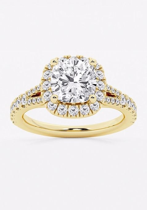 3 1/5 ctw Cushion Lab Grown Diamond Split Shank Halo Engagement Ring