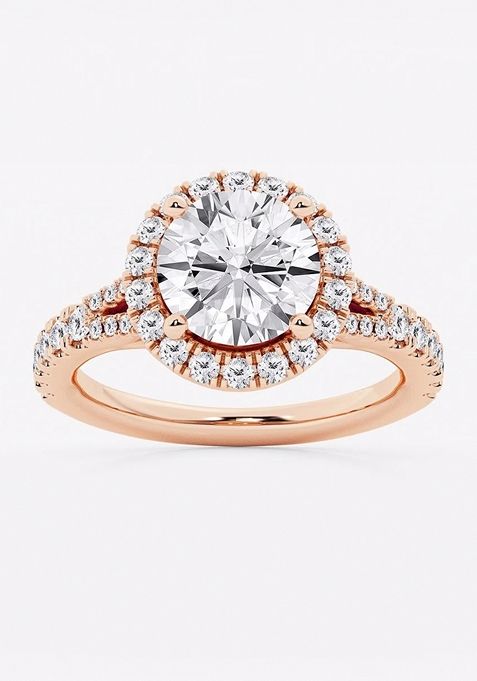 3 1/5  ctw Round Lab Grown Diamond Split Shank Halo Engagement Ring