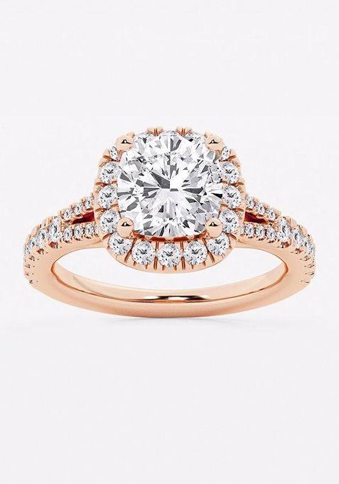 3 1/5 ctw Cushion Lab Grown Diamond Split Shank Halo Engagement Ring