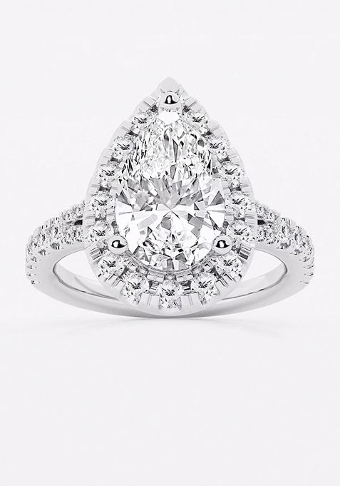 3 3/4 ctw Pear Lab Grown Diamond Split Shank Halo Engagement Ring