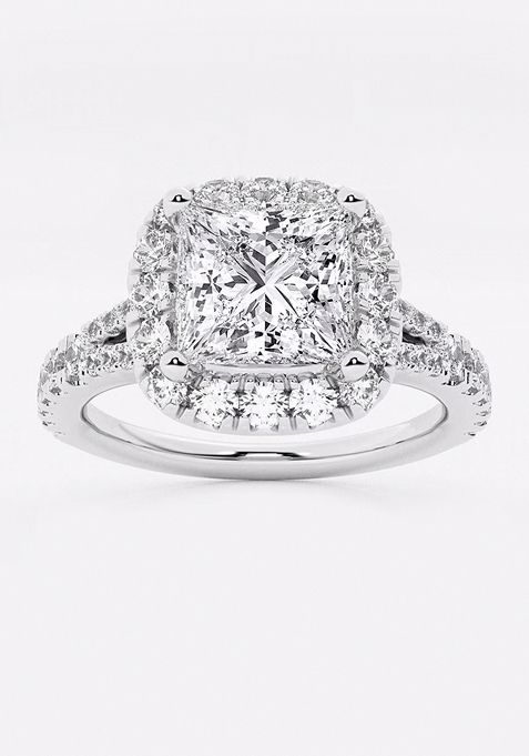 3 3/4 ctw Princess Lab Grown Diamond Split Shank Halo Engagement Ring